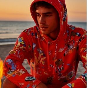Polo Ralph Lauren Men's Size Large Polo Bear Jersey Hooded T-Shirt Red
